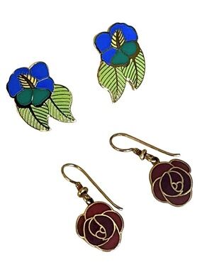 Two (2) Pair Vintage Laurel Burch Iconic "Flower Collection" Earrings